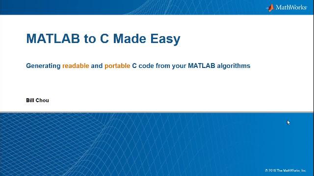 使用MATLAB编码器生成从MATLAB算法可读和可移植的C代码集成到MATLAB之外的其他应用程序。通过生成MEX文件内加速你的MATLAB MATLAB算法。