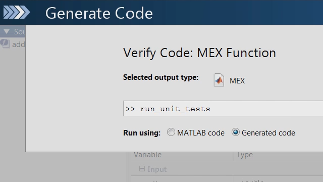 使用MATLAB单元测试框架，以检查是否在通过MATLAB编码器生成的C代码的任何单元测试失败更改您的MATLAB代码的结果。