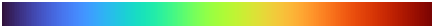 显示turbo色图的颜色栏。颜色图从深蓝色开始，然后过渡到浅蓝色、亮绿色、橙色、黄色和深红色。这个颜色图类似于喷射，但颜色之间的过渡比喷射在感觉上更均匀。
