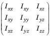3 x3的矩阵。第一行包含Ixx、Ixy和Ixz。第二个包含Ixy, Iyy和Iyz。第三个是Ixz、Iyz和Izz。