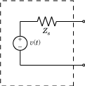 与电压源源阻抗,z, v (t)。