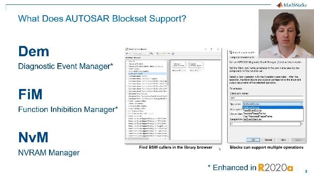 使用BSW服务(包括NVRAM管理器和诊断事件管理器)的块和构造，与应用程序软件模型一起模拟BSW服务。在Simulink中直接验证您的AUTOSAR ECU软件。金宝app