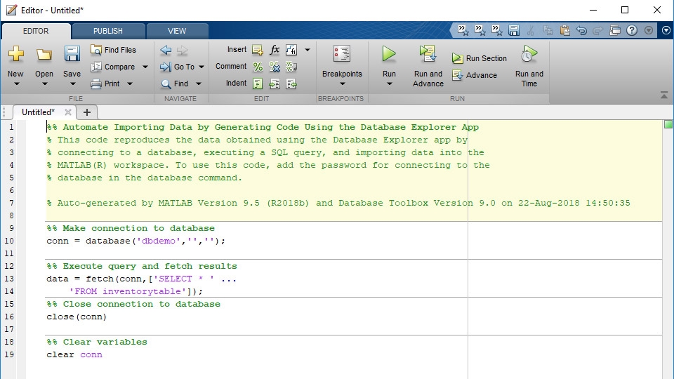 MATLAB代码生成的数据库浏览器应用程序