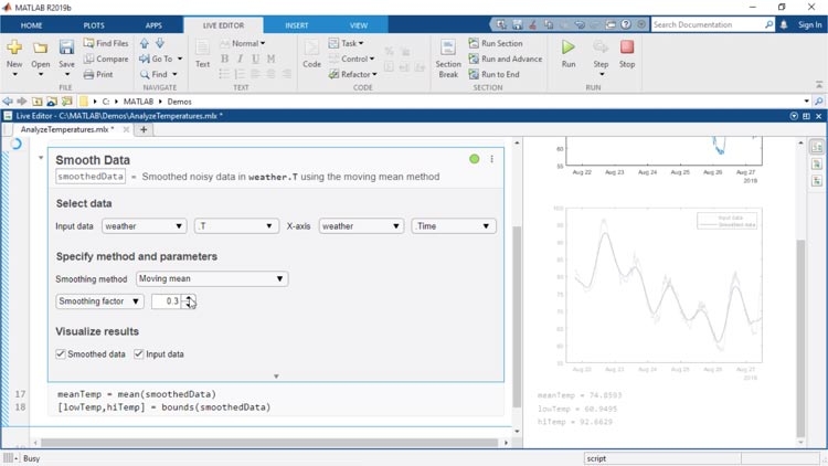 Live Editor Tasks are apps that can be embedded in a live script that allow you to interactively explore parameters and options, immediately see the results, and automatically generate the corresponding MATLAB code for the completed task.