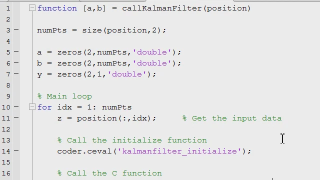 在手写的C代码上运行用MATLAB编写的单元测试，检查对C代码的更改是否会导致任何单元测试失败。使用MATLAB中的可视化和其他工具来理解代码的行为。