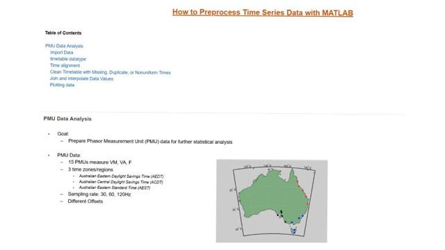 本视频演示如何使用PMU数据分析示例在MATLAB中预处理时间序列数据。在本例中，使用导入工具导入数据，并使用MATLAB中的时间表数据类型显示预处理。