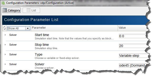 Configuration Parameters List View
