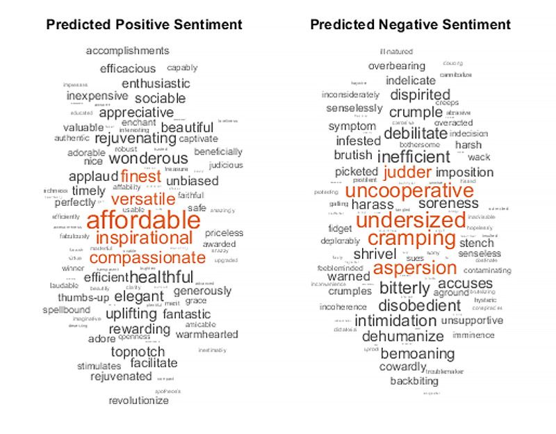 Matlab的情绪分析结果。Word云显示培训过程的结果，因此分类器可以确定新的文本组的情绪。
