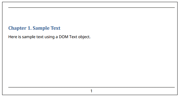 第一章的标题是“样本文本”和文本，“这是使用DOM Text对象的样本文本”。