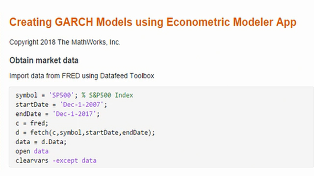了解如何使用计量经济学建模应用程序创建时间序列分析的GARCH模型。