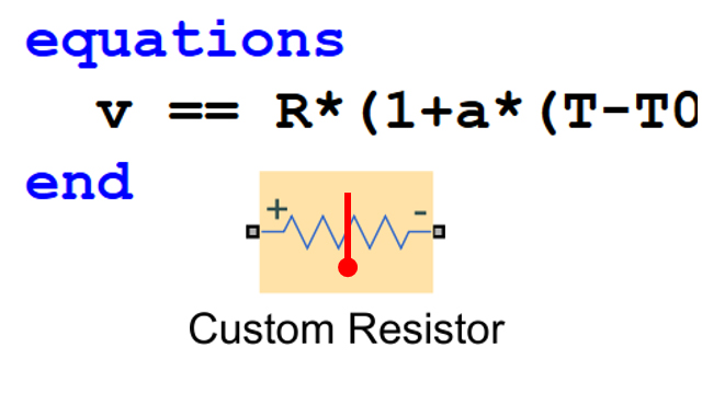 为定制的电子组件建模。Simscape扩展到MATLAB被用来定义一个温度相关的电阻。