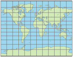 世界地图使用胆极射赤面投影