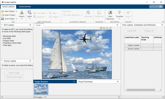 图像标签应用程序与船的一个图像显示。