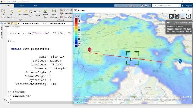 Stellen Sie multiple Sender and Empfänger auf einer 3D-Geländekarte dar。Führen您的分析im Gelände durch，您的3D-Antennen-Strahlungsmuster在Karte和erstellen您的Visualisierungen在Netzabdeckung，在kommunikationsverindungen和SINR。