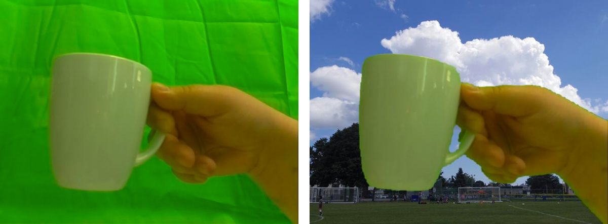 Figure 3. Original image, and image obtained after running the chroma keying algorithm.