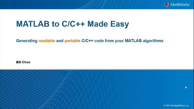 使用MATLAB编码器生成可读和可移植的C代码，从MATLAB算法集成到MATLAB以外的其他应用程序。通过生成MEX文件加速MATLAB中的MATLAB算法。