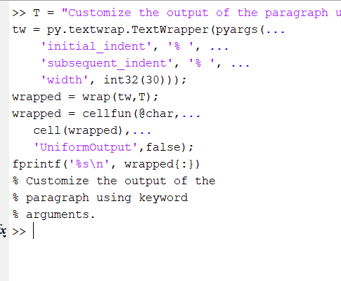 在matlab调用python函数以包装段落文本