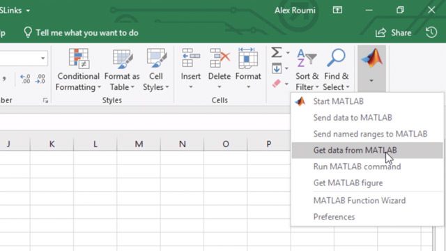 Intercambie datos在MATLAB和Microsoft Excel中的不同形式的电子表格链接。