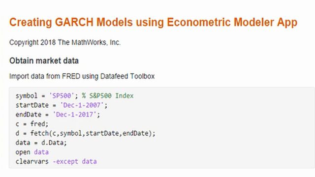 了解如何使用计量计量模型应用程序创建时间序列分析的GARCH模型。