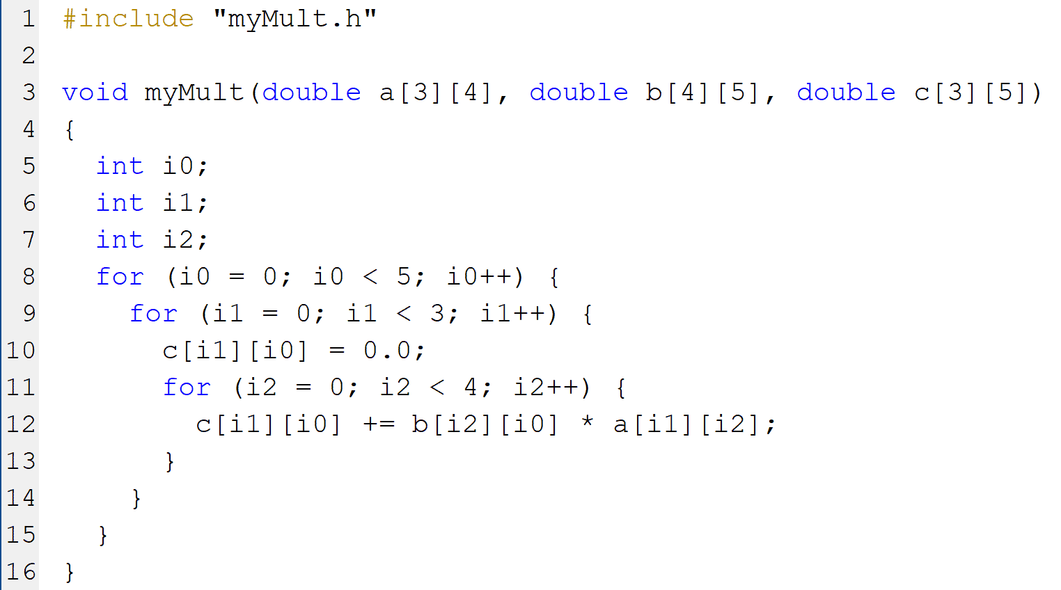 代码généré pour la乘法矩阵。
