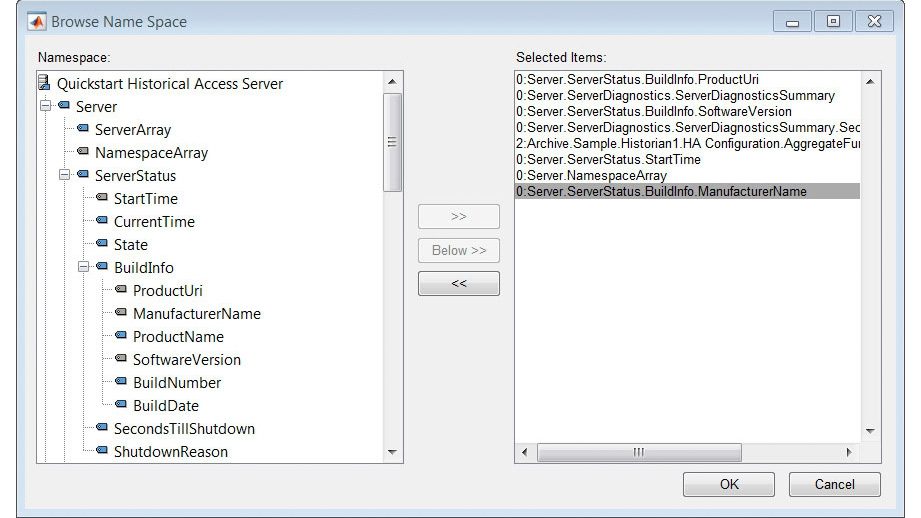 使用浏览名称空间为您的服务器提供nœuds OPC disponbles。