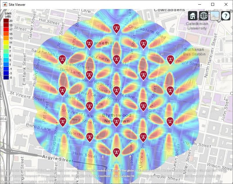 SINR地图为5G城市宏单元测试环境