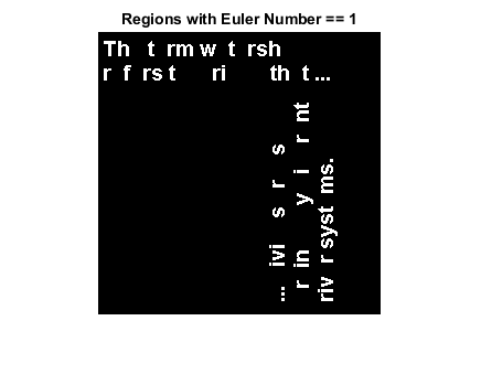 图中包含一个轴对象。标题为Regions with Euler Number == 1的axis对象包含一个image类型的对象。