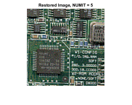 图中包含一个坐标轴。标题为restore Image, NUMIT = 5的轴包含一个Image类型的对象。