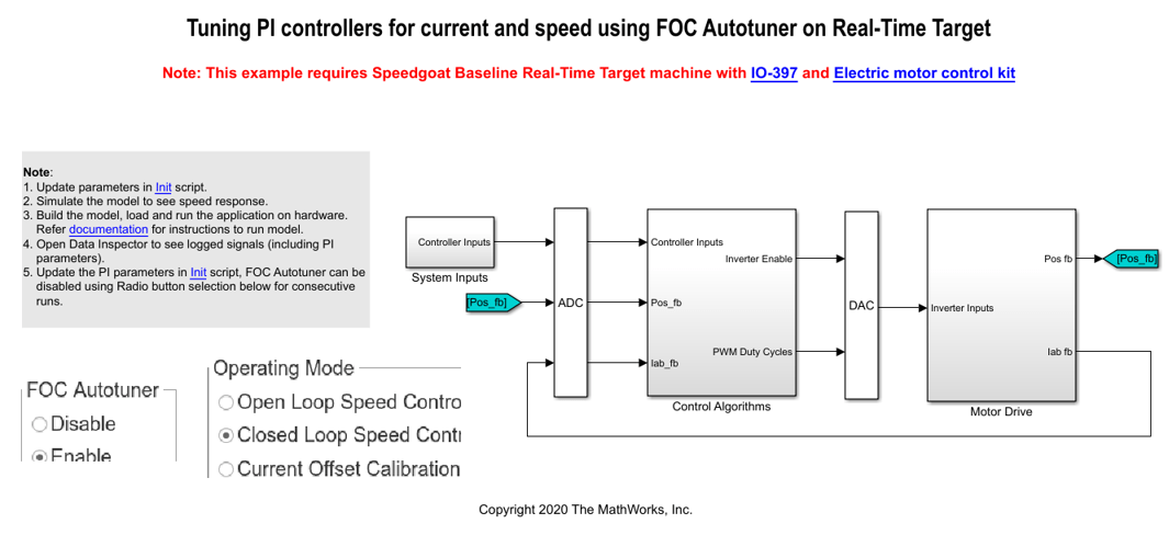 Tune PI Controllers Using Field Oriented Control Autotuner Block on Real-Time Systems