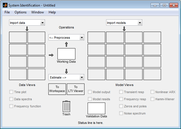 系统识别应用程序主界面。“导入数据”区域在左侧。该区域包括底部的数据视图选择。“操作”区域位于“导入数据”区域的右侧。导入模型区域在右侧。该区域包括底部的模型视图选择gydF4y2Ba