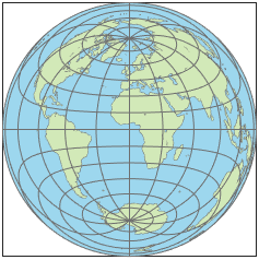 使用兰伯特方位等面积投影的世界地图