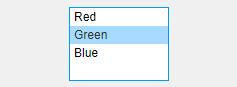 包含三个项目的列表框:“红色”、“绿色”和“蓝色”