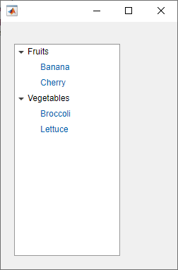 树的节点上列出了水果和蔬菜。香蕉、樱桃、西兰花和生菜节点为蓝色。