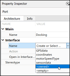 一个owned interface in the Property Inspector.