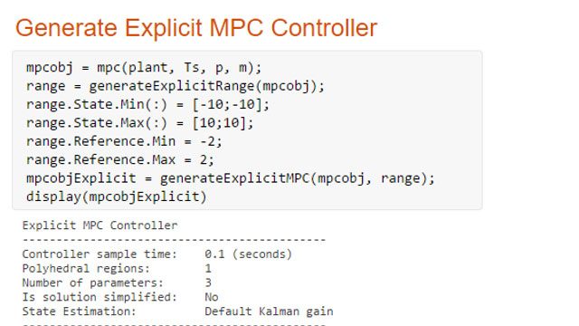 从先前设计的隐式控制器生成显式MPC控制器。