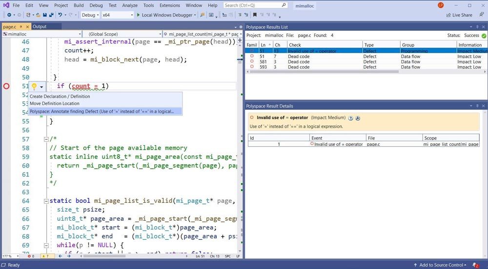 展示如何在Visual Studio中编码时使用PolySpace。