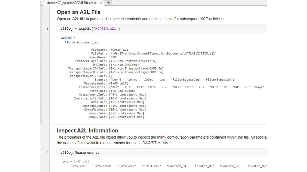 代码示例展示了如何访问存储在A2L文件中用于XCP连接的信息。它使用矢量和矢量虚拟CAN通道的免费XCP从站模拟器。