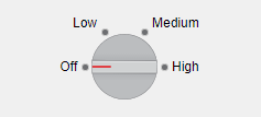 离散旋钮与物品，“关”，“低”，“中等”和“高”。旋钮值设置为“关闭”。