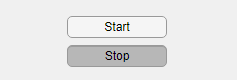 两个状态按钮垂直堆叠。顶部的按钮被标记为“开始”。它是浅灰色的。底部标有“停止”的按钮是深灰色的。