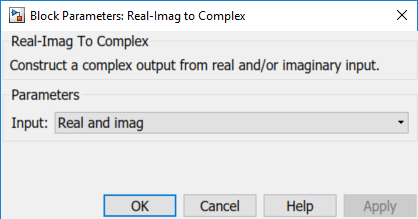 带有输入参数的实数到复杂块设置为真实和图像。
