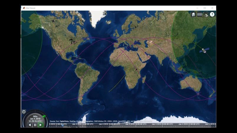 轨道上の卫星のグラウンドトラックとと移のををたグローバルマップ。
