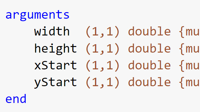 Utilice la validación de argumentos de función en MATLAB para declare restricciones específicas en argumentos de entrada de función。你可以把它放在下面，tamaño还有其他方面的内容。función sin escribir código en el cuerpo de la función。