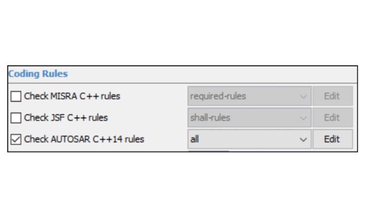 Polyspace Bug Finder detecta las infracciones de reglas estándar de codificación AUTOSAR c++ 14。