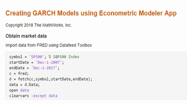 Learn how to create GARCH models for time series analysis using the Econometric Modeler app.