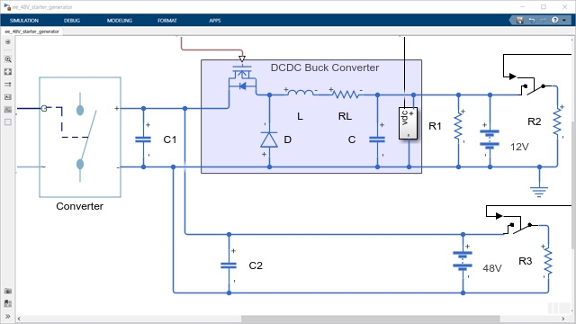 DC-DC buck converter feeding a 12V network.