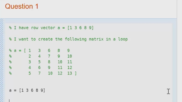 Learn how to create a matrix that has an underlying pattern in a for loop, as well as how to use preallocation for the same process.