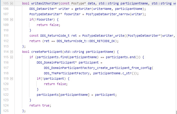 使用DDS api生成的c++代码片段。