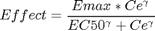$$Effect=\frac{Emax*Ce^\gamma}{EC50^\gamma+Ce^\gamma}$$