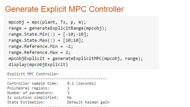 从以前设计的隐式控制器生成显式MPC控制器。