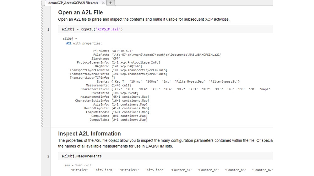 代码示例显示如何访问存储在A2L文件中的信息，以便与XCP连接一起使用。它使用了一个免费的XCP从模拟器从向量和向量虚拟CAN通道。